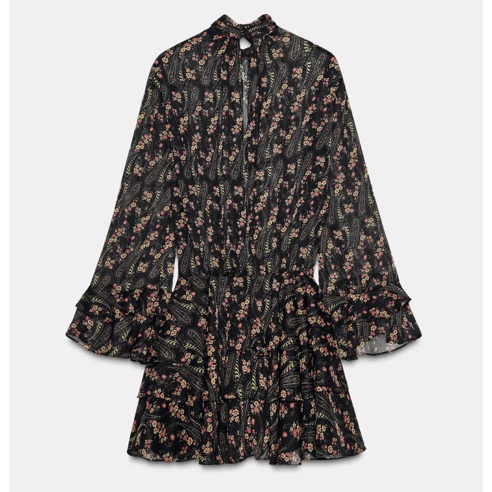 Zara Floral Print Gauze Mini Dress NWT - Picture 6 of 9